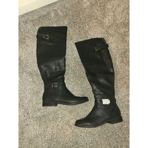 Black Buckled Knee-high Boots